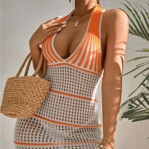 *NEVER WORN** crochet Striped Backless Cover up